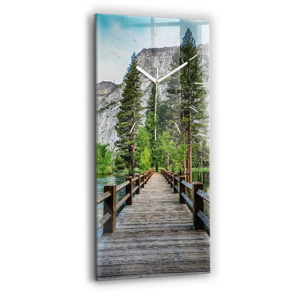 Reloj de vidrio vertical Puente de madera en Yosemite - espejomat.es