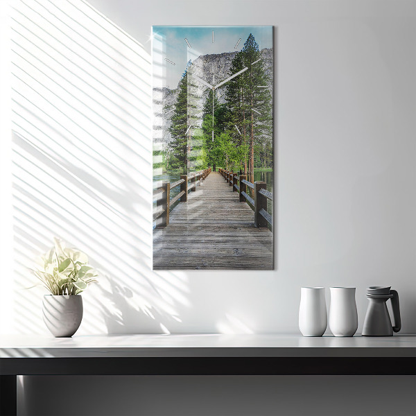 Reloj de vidrio vertical Puente de madera en Yosemite - espejomat.es