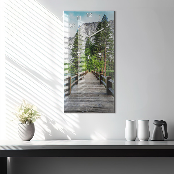 Reloj de vidrio vertical Puente de madera en Yosemite - espejomat.es