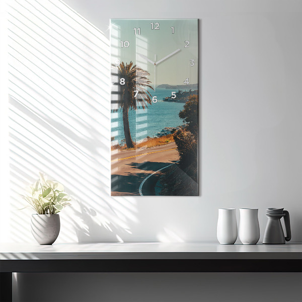 Reloj de cristal vertical Palmeras en Malibú - espejomat.es