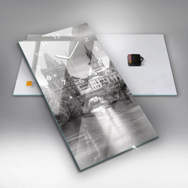 Reloj de vidrio vertical Vista del Puente de Carlos Praga - espejomat.es