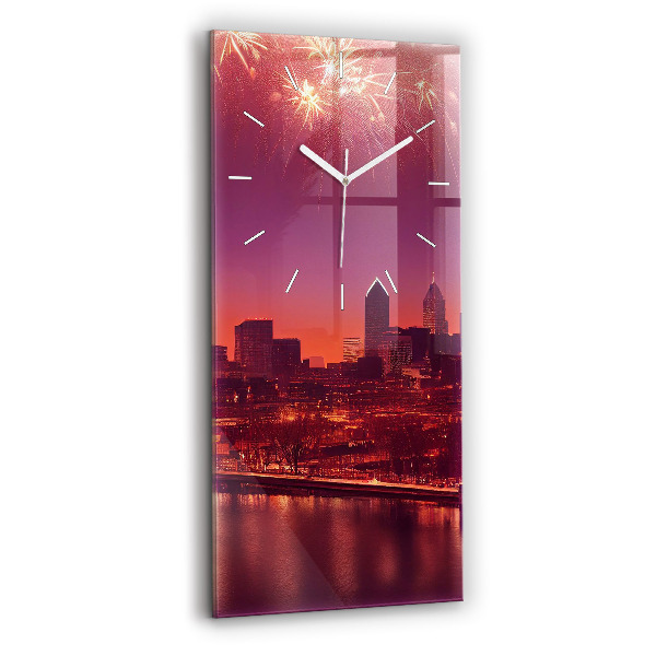 Reloj vertical Ciudad de noche en Filadelfia - espejomat.es