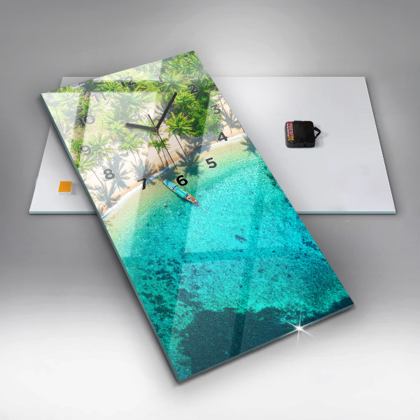 Reloj de cristal vertical Playa tropical de Koh Tao - espejomat.es