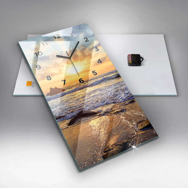 Reloj de vidrio vertical Puesta de sol en la playa - espejomat.es