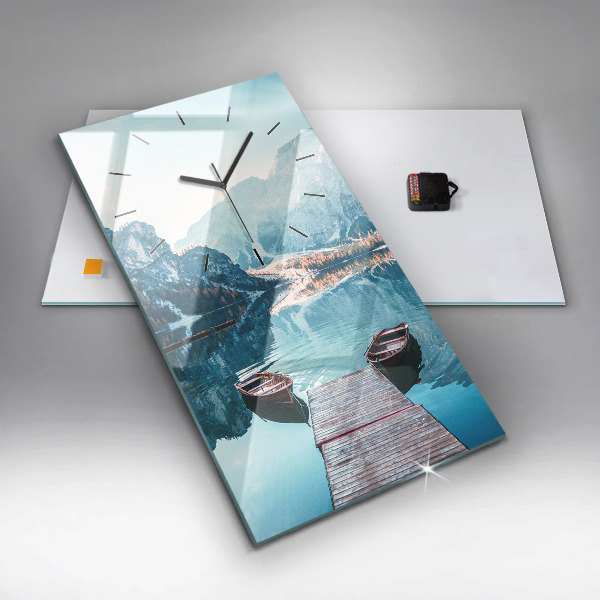 Reloj de cristal vertical Barcos en un lago - espejomat.es