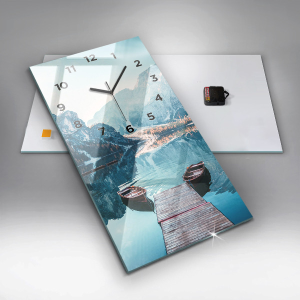 Reloj de cristal vertical Barcos en un lago - espejomat.es