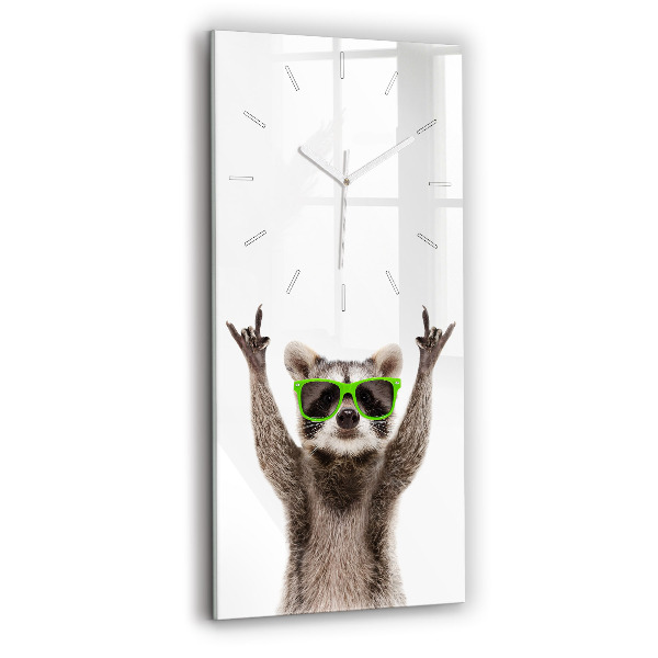 Reloj de vidrio vertical Mapache con gafas - espejomat.es