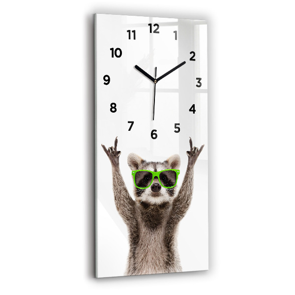 Reloj de vidrio vertical Mapache con gafas - espejomat.es