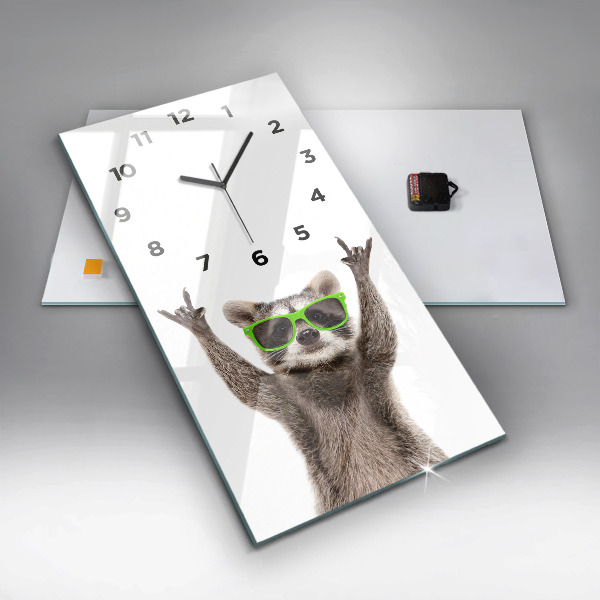 Reloj de vidrio vertical Mapache con gafas - espejomat.es