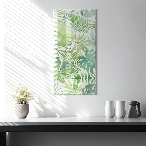Reloj de cristal vertical Hojas verdes - espejomat.es
