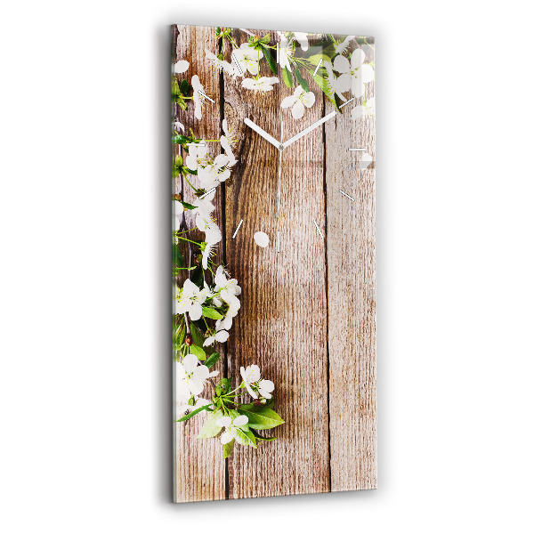 Reloj de vidrio vertical Flores sobre madera - espejomat.es