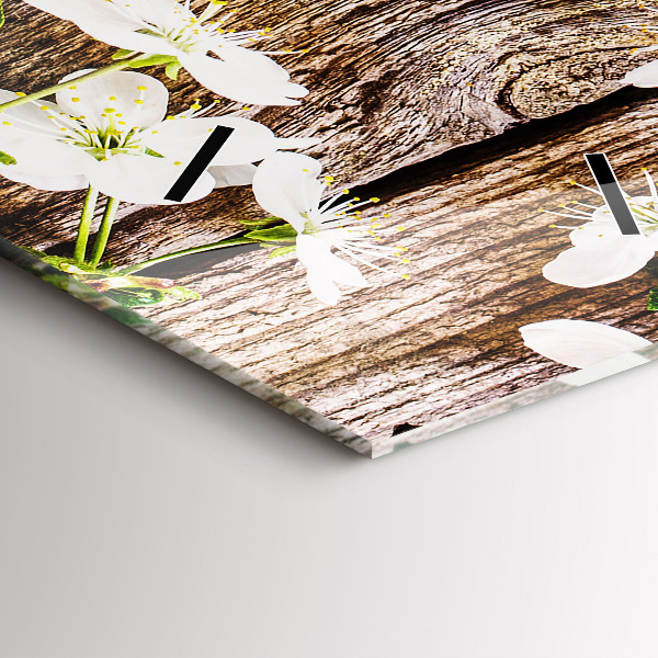 Reloj de vidrio vertical Flores sobre madera - espejomat.es