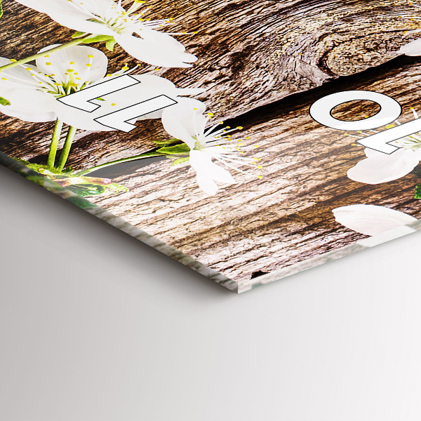 Reloj de vidrio vertical Flores sobre madera - espejomat.es