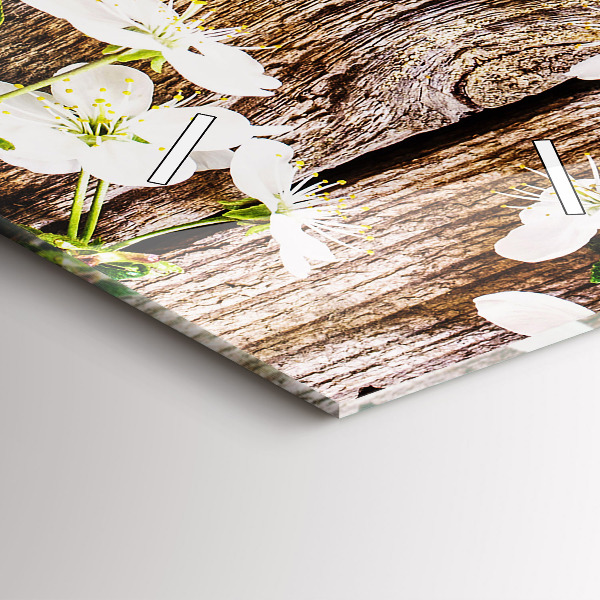 Reloj de vidrio vertical Flores sobre madera - espejomat.es