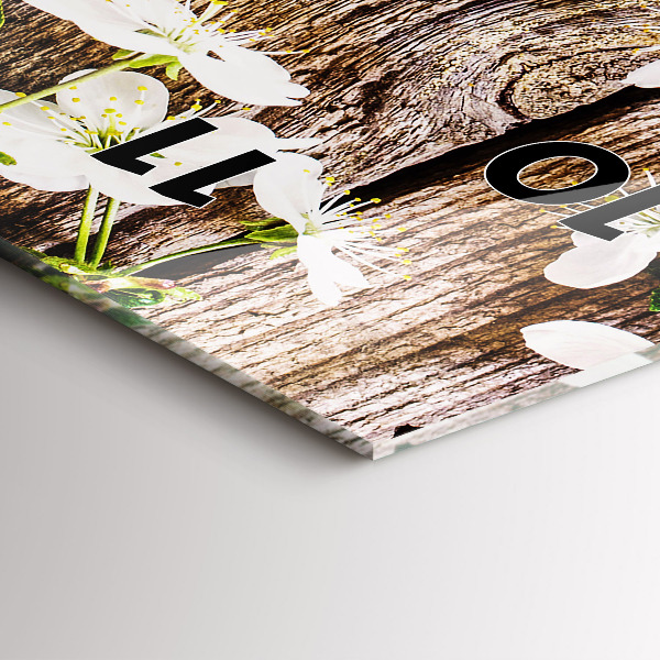 Reloj de vidrio vertical Flores sobre madera - espejomat.es