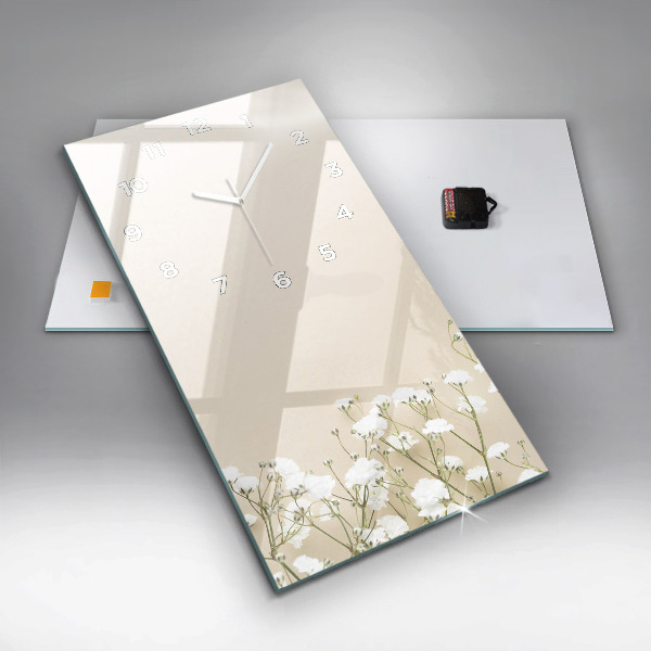Reloj de cristal vertical Flores de gypsophila - espejomat.es