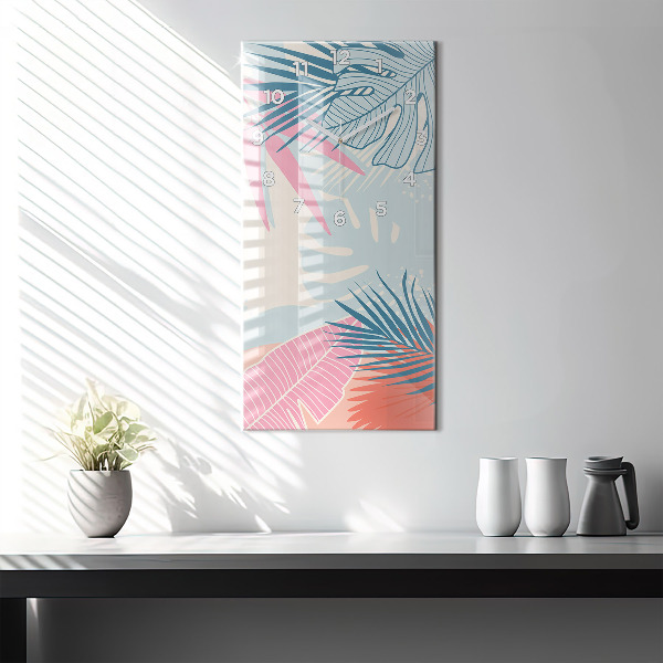 Reloj de vidrio vertical Hojas pastel - tropical - espejomat.es