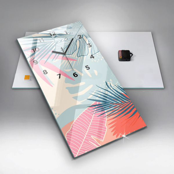 Reloj de vidrio vertical Hojas pastel - tropical - espejomat.es