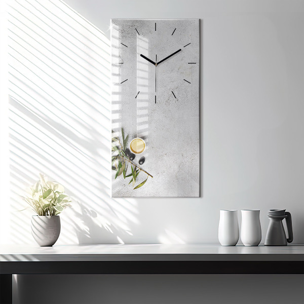 Reloj de vidrio vertical Aceitunas minimalistas - espejomat.es