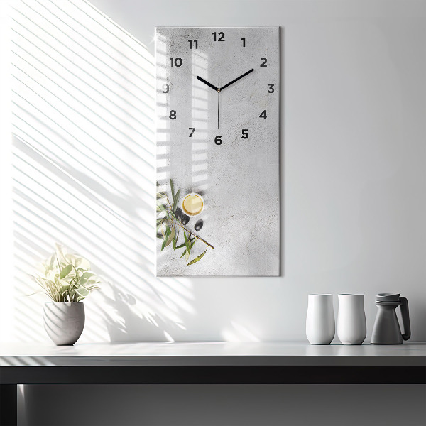 Reloj de vidrio vertical Aceitunas minimalistas - espejomat.es