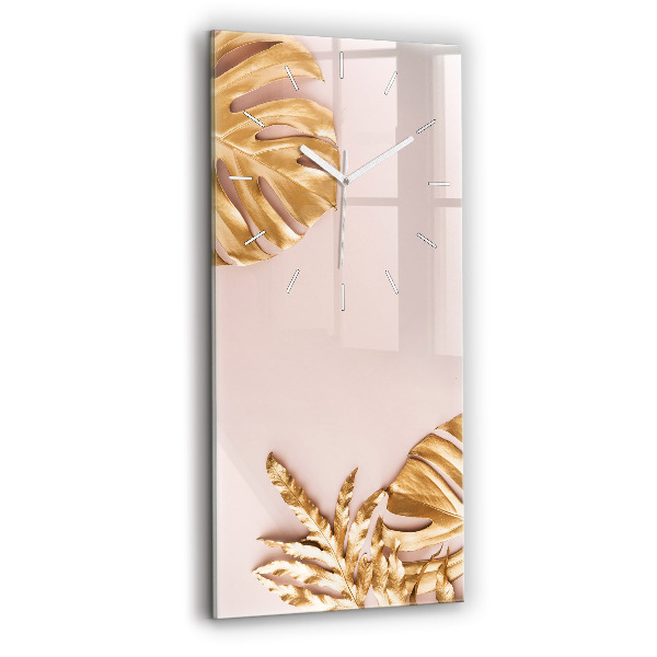 Reloj de cristal vertical Hojas tropicales doradas - espejomat.es