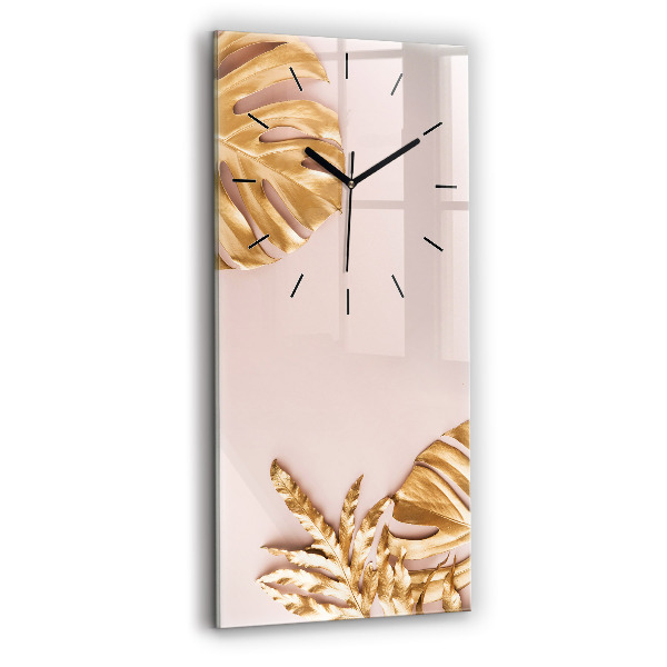 Reloj de cristal vertical Hojas tropicales doradas - espejomat.es