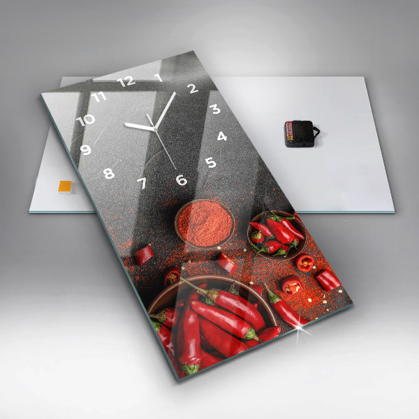Reloj de cristal vertical Pimientos rojos - espejomat.es