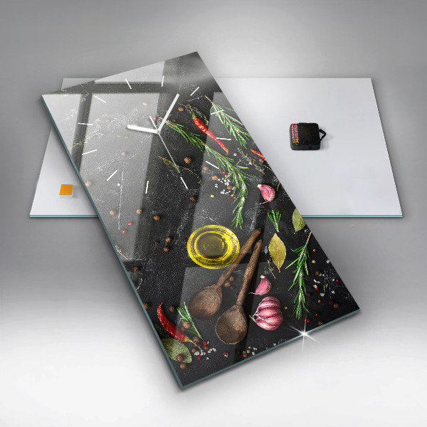 Reloj de cristal vertical Especias sobre la mesa - espejomat.es