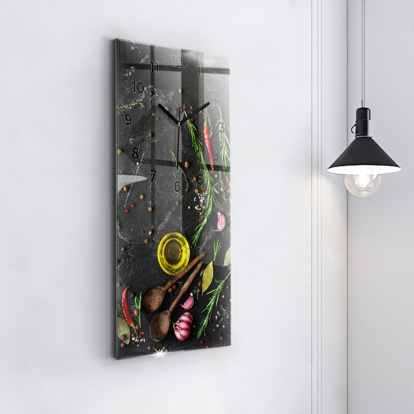 Reloj de cristal vertical Especias sobre la mesa - espejomat.es