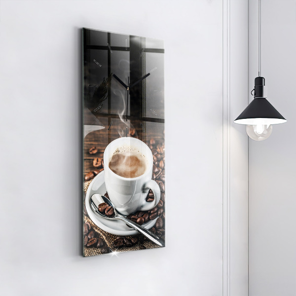 Reloj vertical Taza y granos de café - espejomat.es