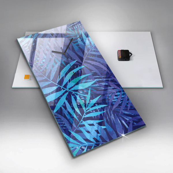 Reloj de cristal vertical Hojas azules - espejomat.es