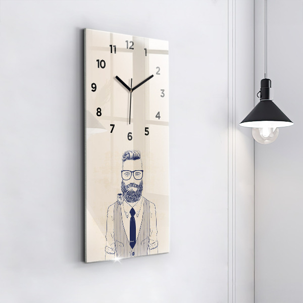 Reloj de vidrio vertical Hombre con barba y pipa - espejomat.es