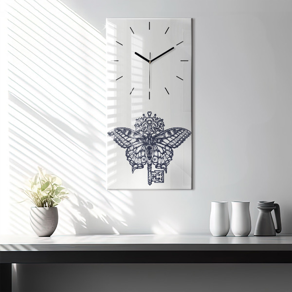 Reloj de vidrio vertical Mariposa y llave estilo boho - espejomat.es