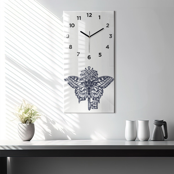 Reloj de vidrio vertical Mariposa y llave estilo boho - espejomat.es
