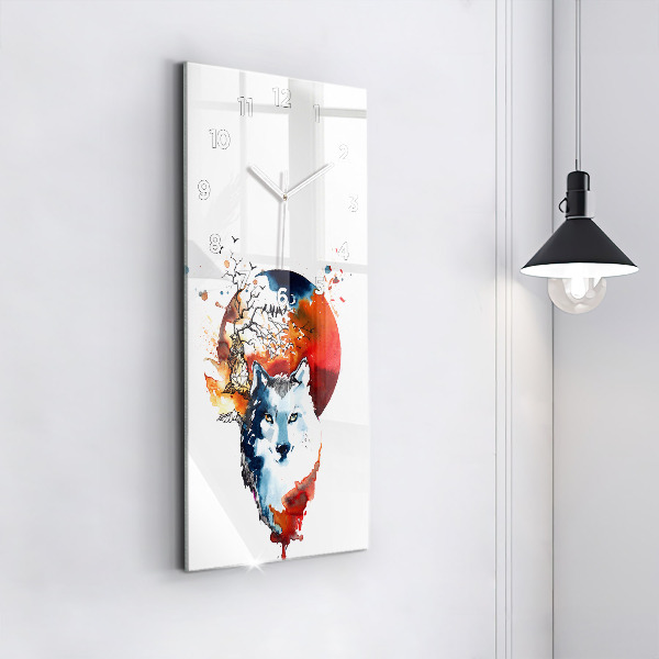 Reloj de cristal vertical Lobo y luna llena - espejomat.es