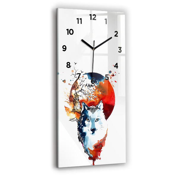 Reloj de cristal vertical Lobo y luna llena - espejomat.es