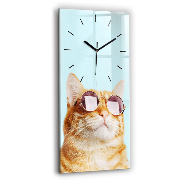 Reloj de vidrio vertical Divertido gato con gafas - espejomat.es