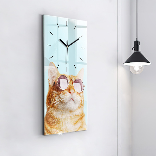 Reloj de vidrio vertical Divertido gato con gafas - espejomat.es