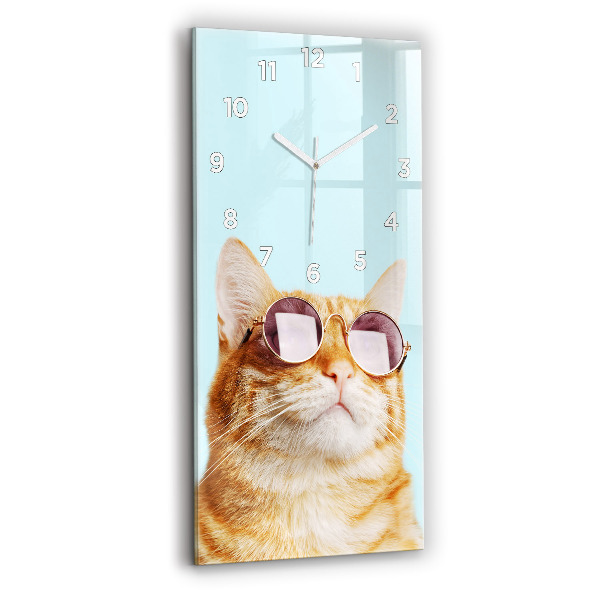 Reloj de vidrio vertical Divertido gato con gafas - espejomat.es
