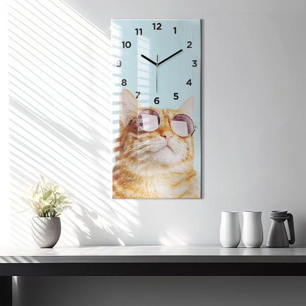 Reloj de vidrio vertical Divertido gato con gafas - espejomat.es
