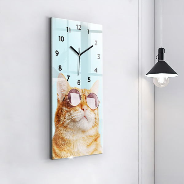 Reloj de vidrio vertical Divertido gato con gafas - espejomat.es