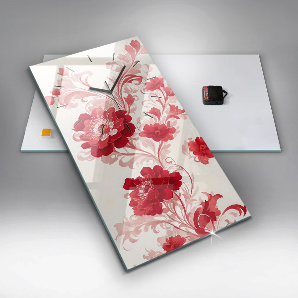 Reloj de vidrio vertical Flores rojas - espejomat.es