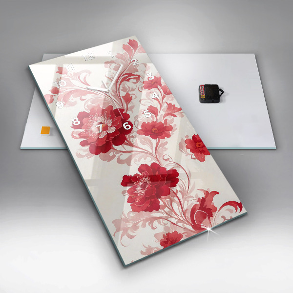 Reloj de vidrio vertical Flores rojas - espejomat.es