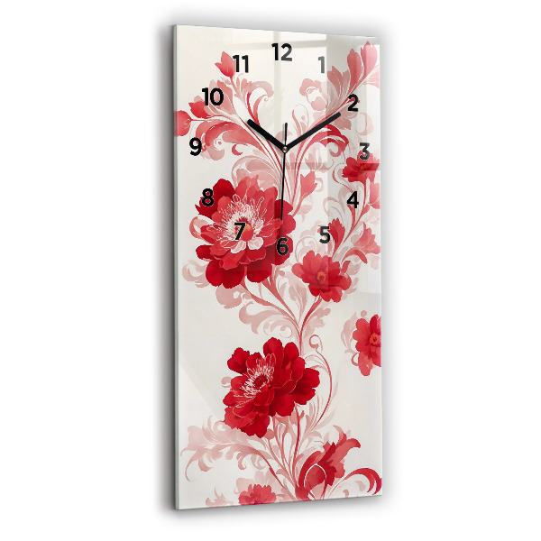 Reloj de vidrio vertical Flores rojas - espejomat.es