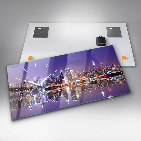 Reloj de cristal horizontal Nueva York de noche