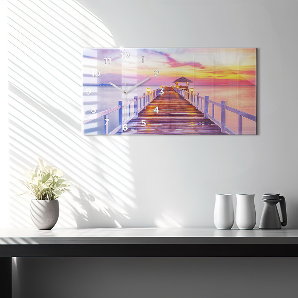 Reloj horizontal Puente en el puerto al atardecer