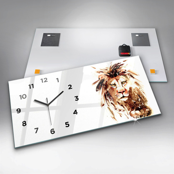 Reloj de cristal horizontal Ilustración de un león marrón