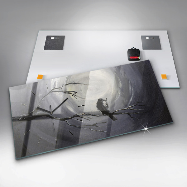 Reloj de cristal horizontal Cuervo a la luz de la luna