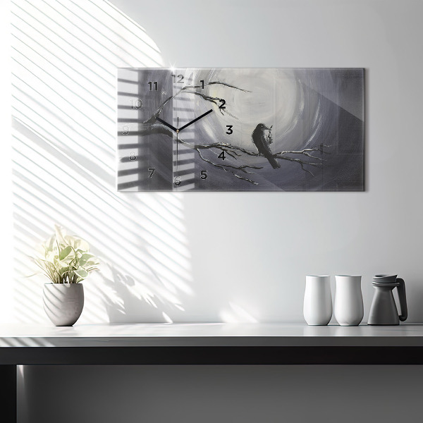 Reloj de cristal horizontal Cuervo a la luz de la luna