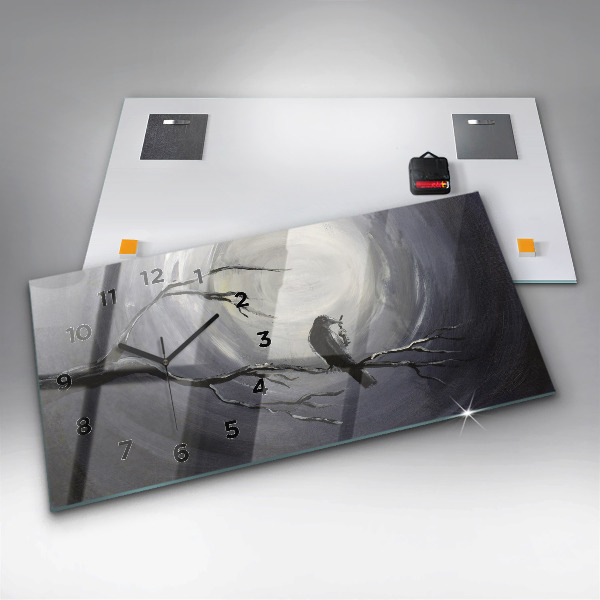 Reloj de cristal horizontal Cuervo a la luz de la luna